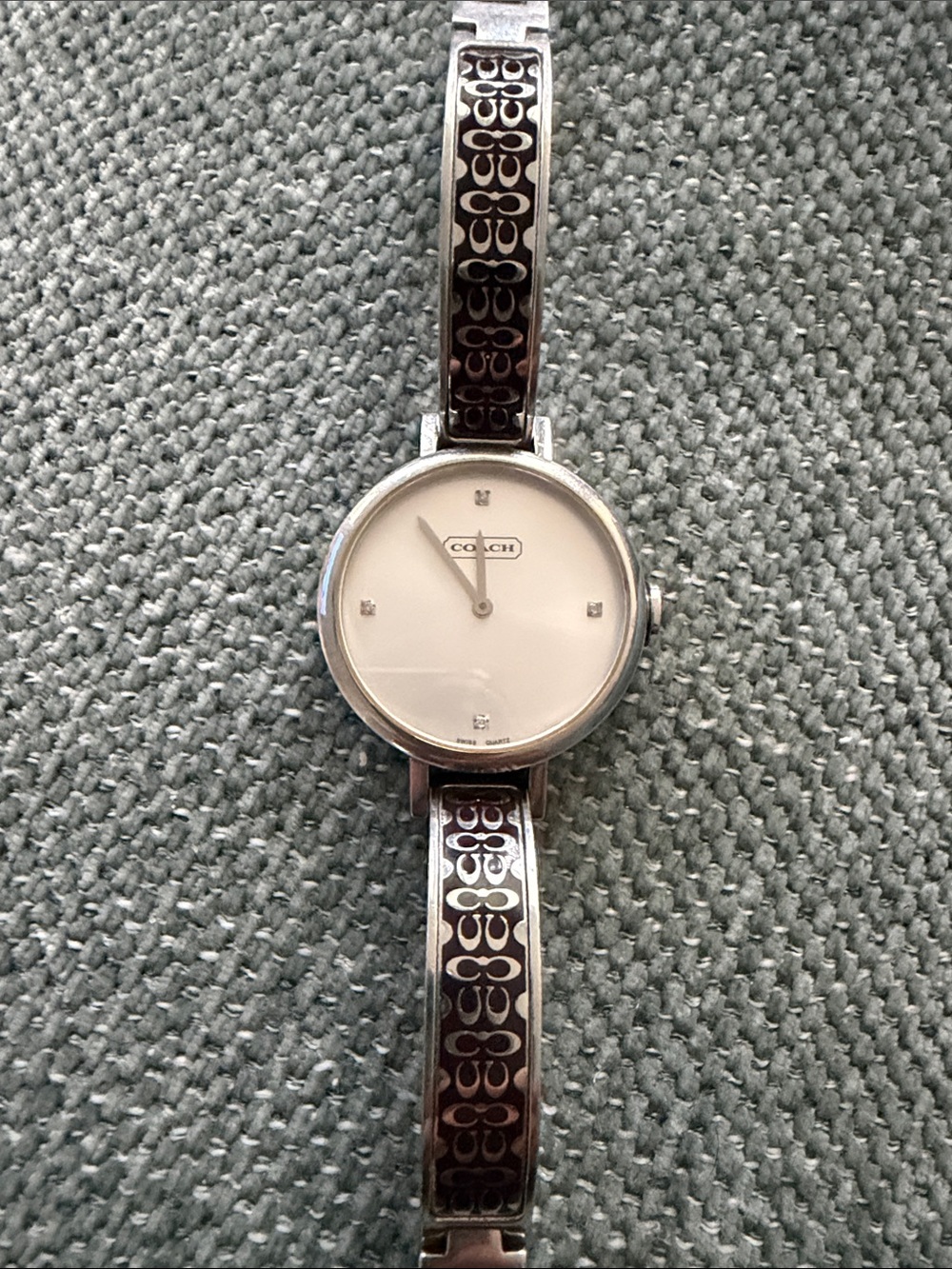 Coach Silver and White Signature Bangle Watch